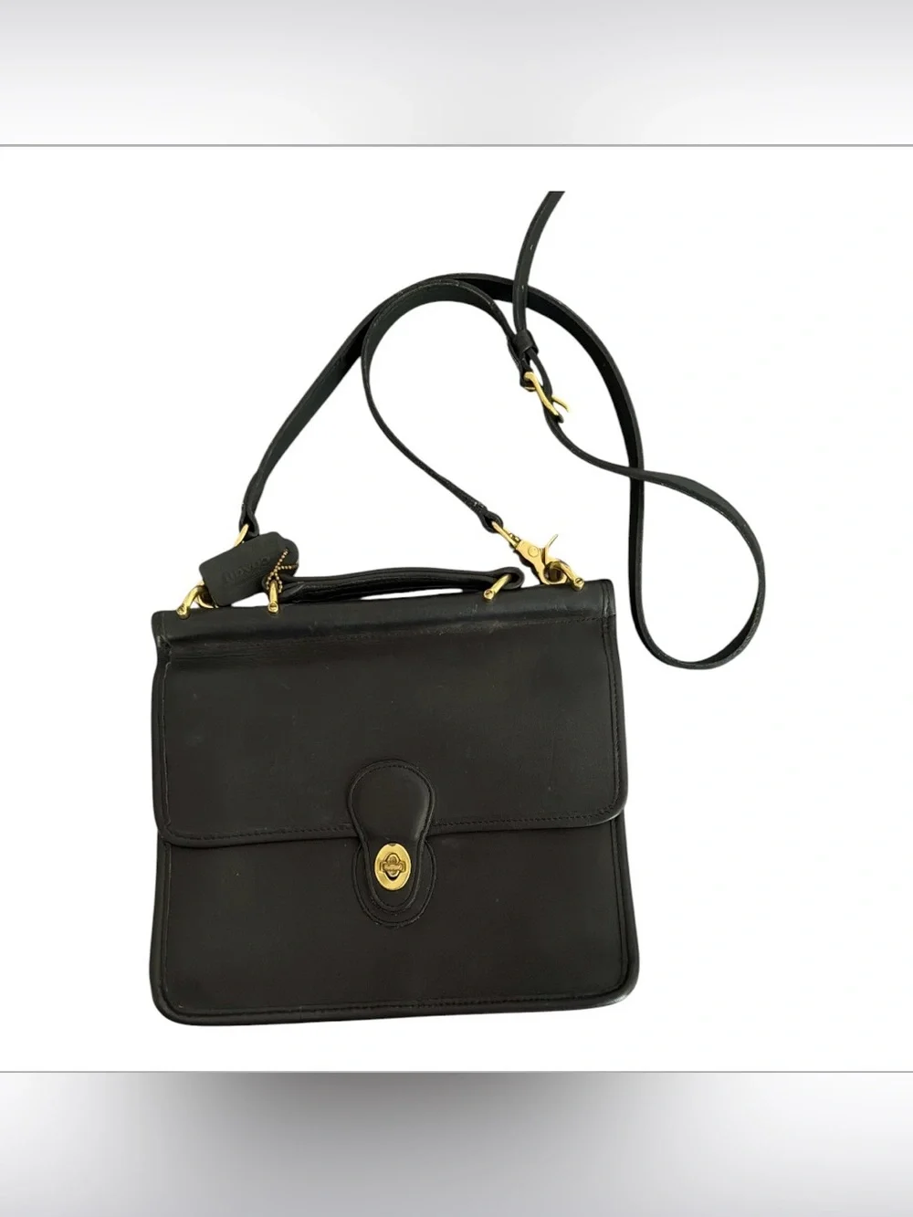 Vintage COACH Willis Black Leather Crossbody Top Handle Satchel 9927